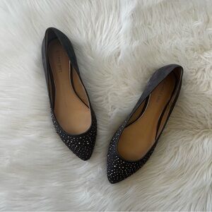Gianni Bini Gray Suede Leather Rhinestone Pointed Toe Flats